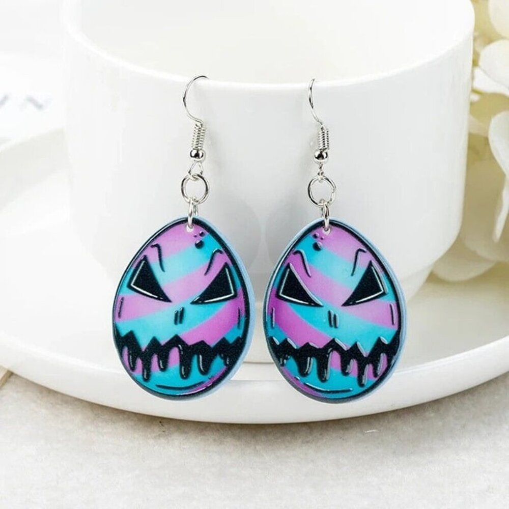 Gothic Kawaii MonsterEarrings Pink Blue Easter Egg Earrings Goth